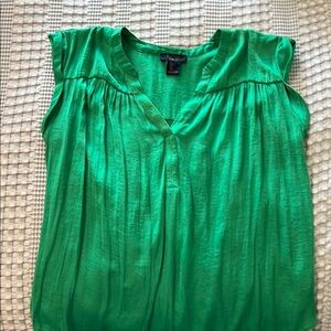 Rachel Roy Green Pleated Cap Sleeve Blouse with Mandarin Collar